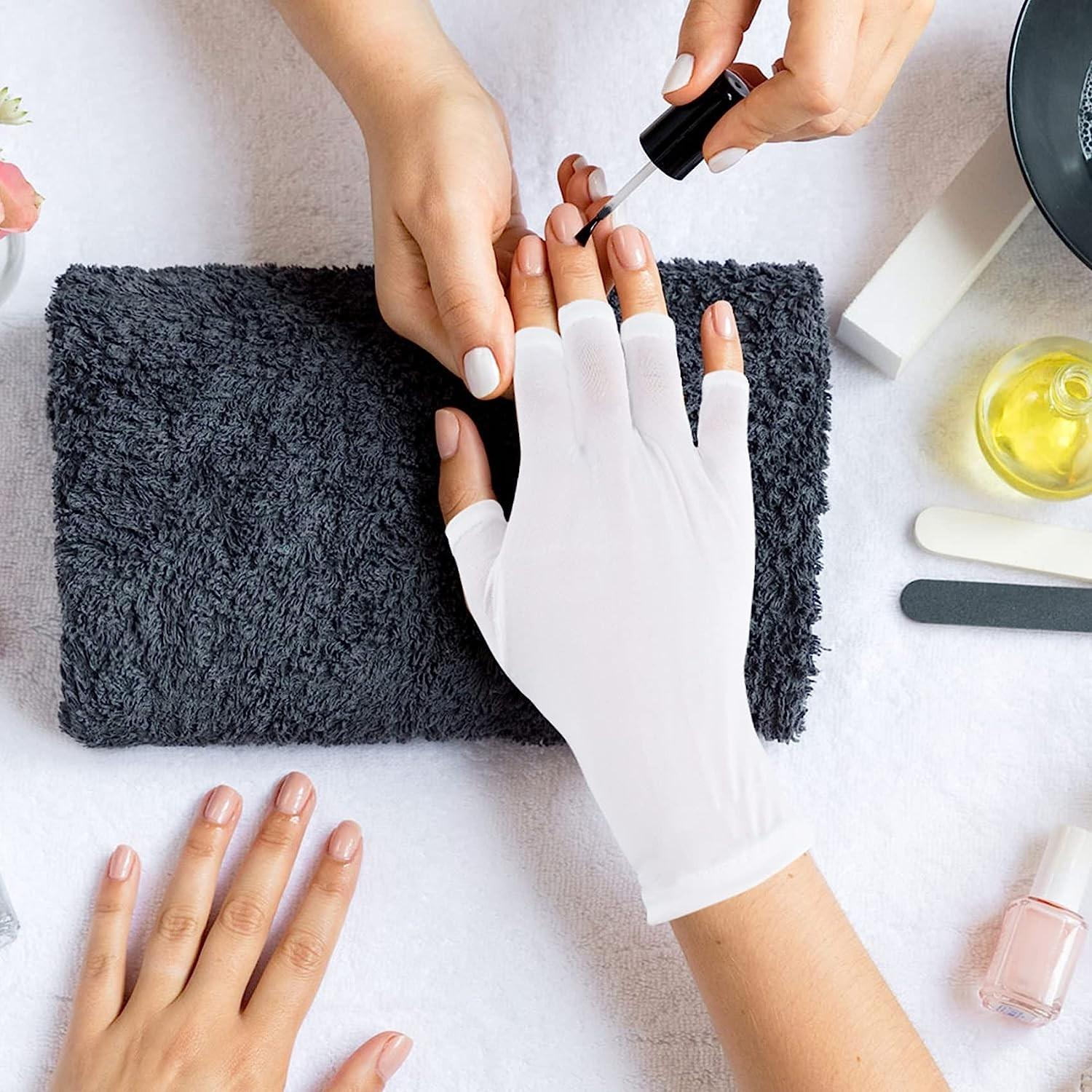 (1 Paar) Fingerlose UV Schutz Maniküre Handschuhe für UV Nagellampe - Weiss