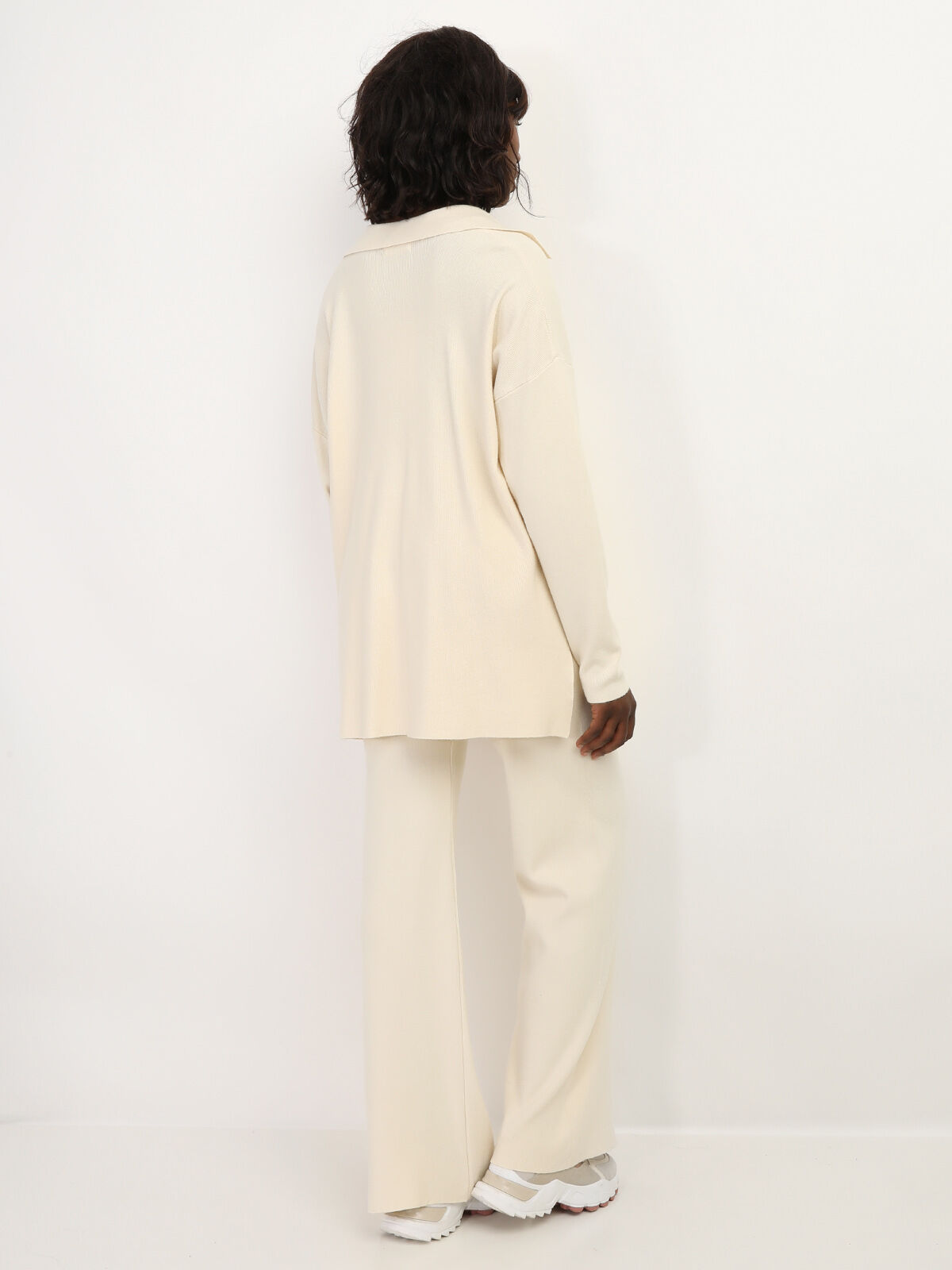 Ensemble pantalon et cardigan en maille- Beige