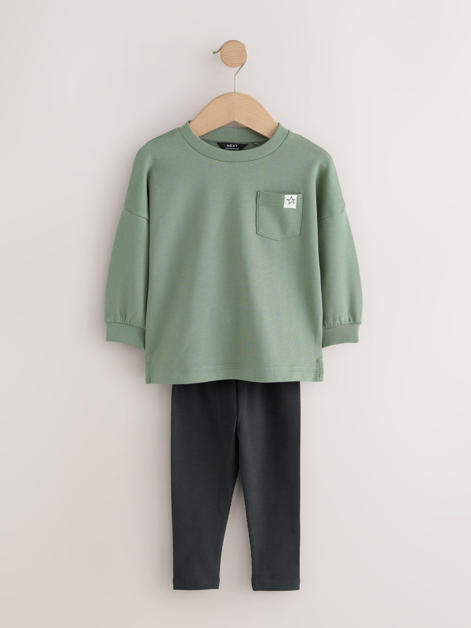 Blauw/pastelgeel/groen - Set van 3 lange mouwen top en legging (3mnd -7jr)