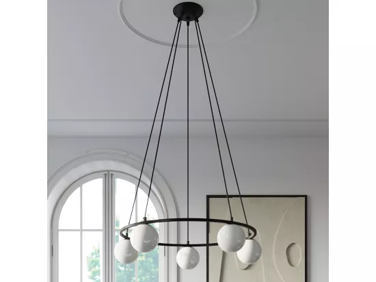 Lustres Yoli moderne en acier/verre - 3 sources lumineuses - L.65 x H.98 cm - noir