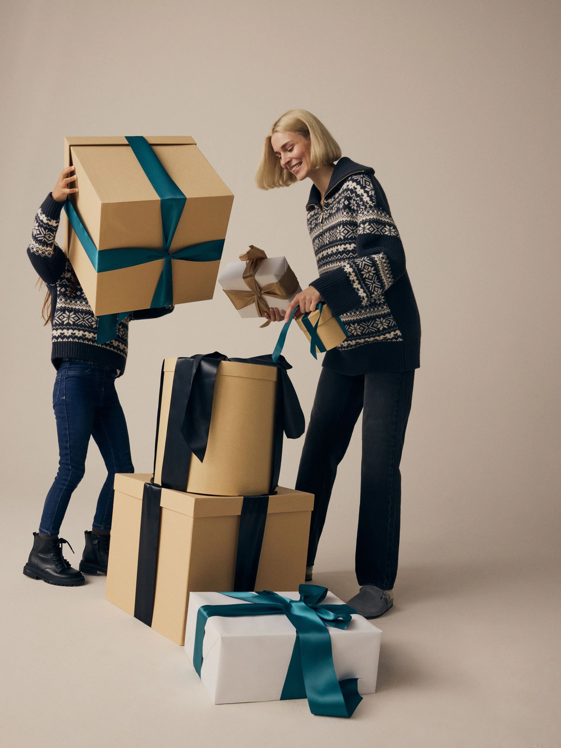 Zwart/wit - Matching Family kersttrui voor dames met Fairisle-patroon