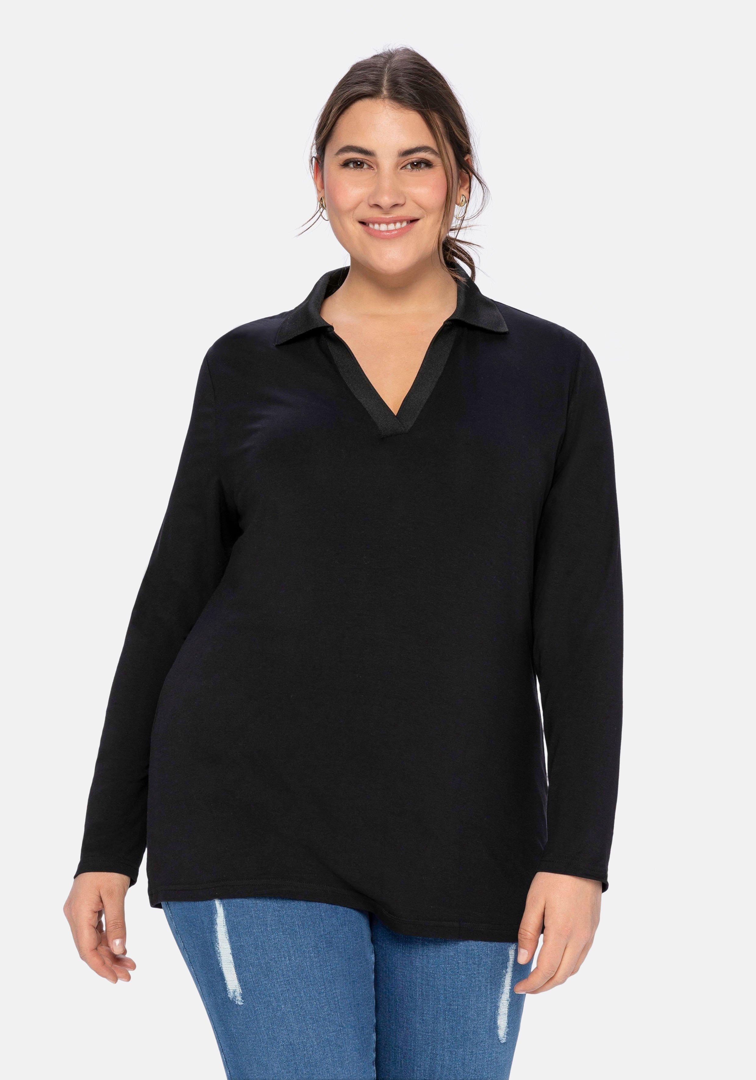 Poloshirt mit langem Arm, aus Viskosejersey