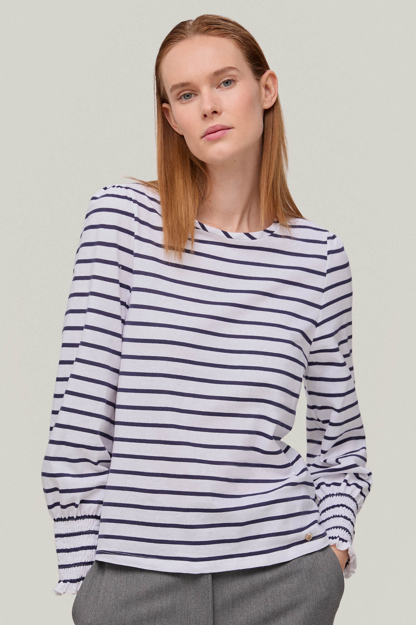 Camiseta listrada de manga comprida - Azul