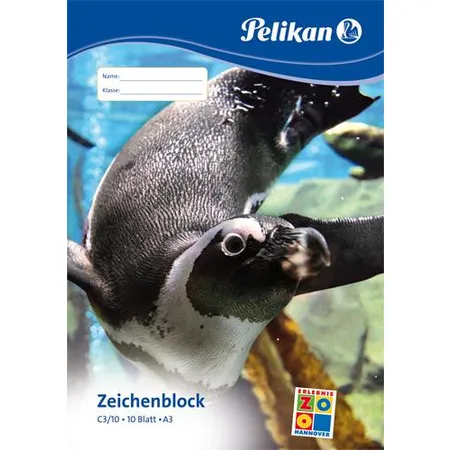 Pelikan Zeichenblock C3/10, A3, 100 g/qm, Deckblatt mit Tiermotiv, 10 Blatt