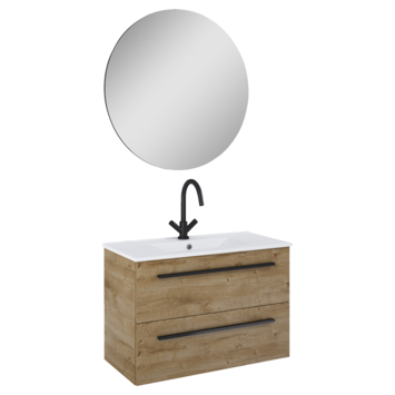 Atlantic Badmeubelset Stella 80 cm Canela Eiken met Spiegel en Witte Wastafel