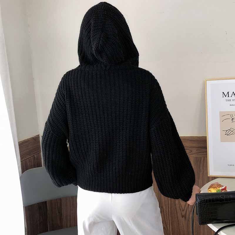 Muezz - Effen grof gebreide crop hoodie met rits