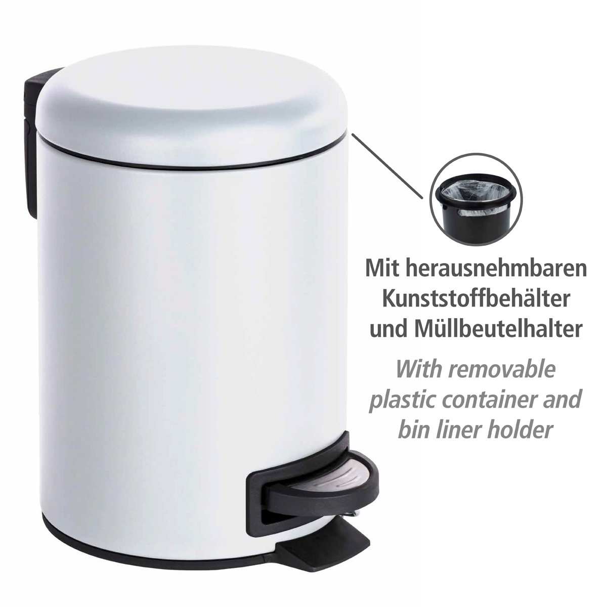 Wenko Leman afvalemmer 3 liter wit mat