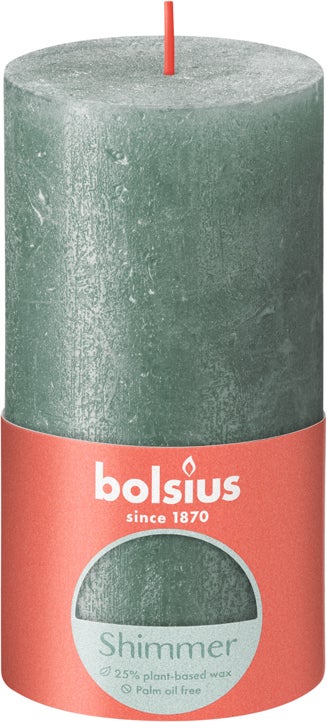 Bolsius stompkaars Rustiek Shimmer groen 60 uur D 6,8 H 13 cm