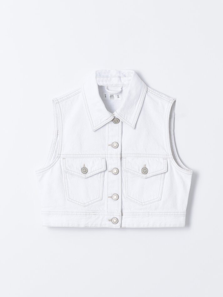 Colete jeans curto - Branco
