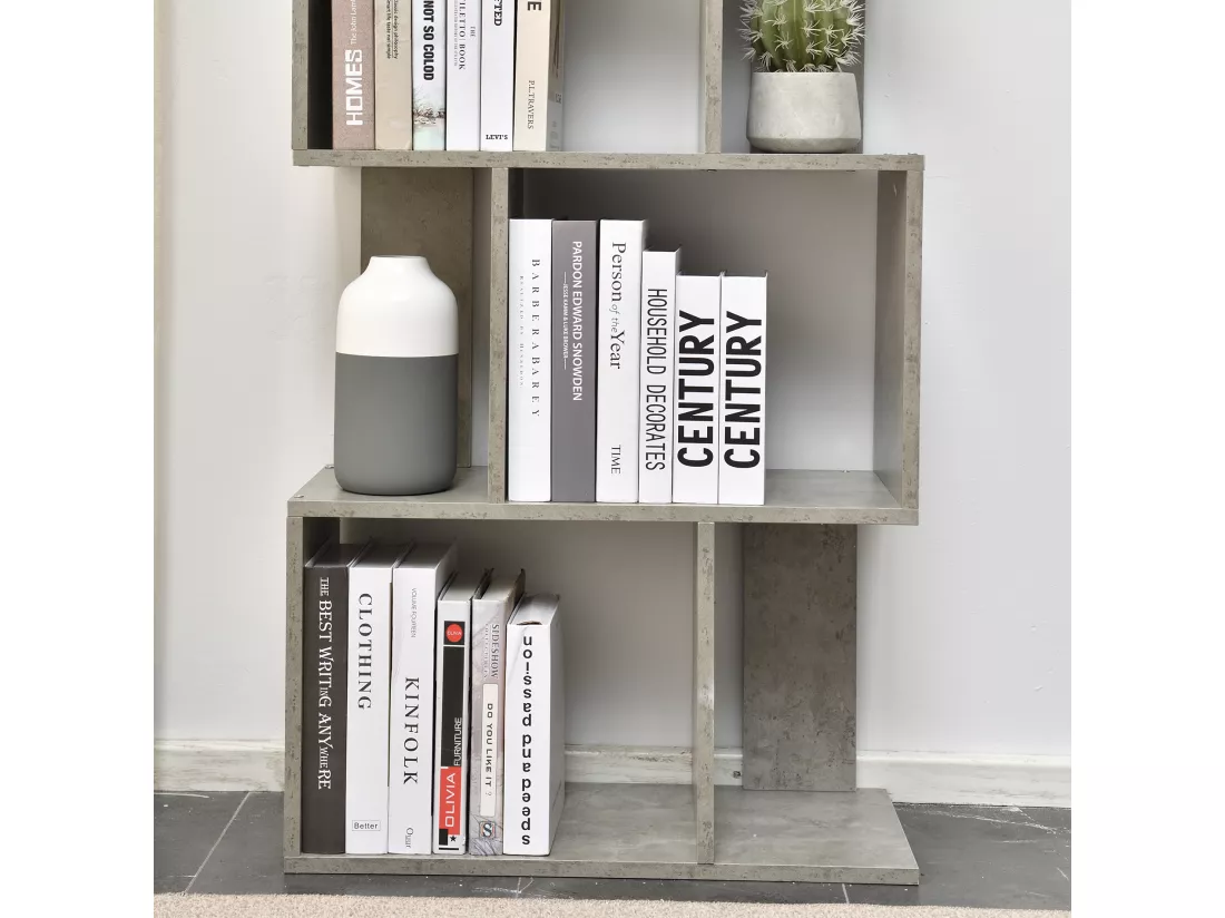 Bibliothèque moderne à 5 étagères en bois gris pour salon et bureau