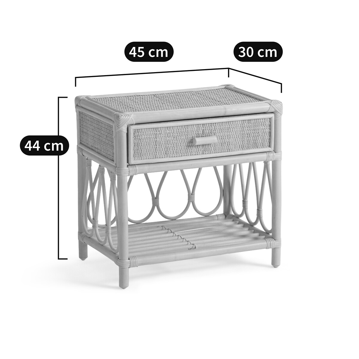 LA REDOUTE INTERIEURS<br>Mesinha de cabeceira 1 gaveta + 1 prateleira em rattan, Kiara
