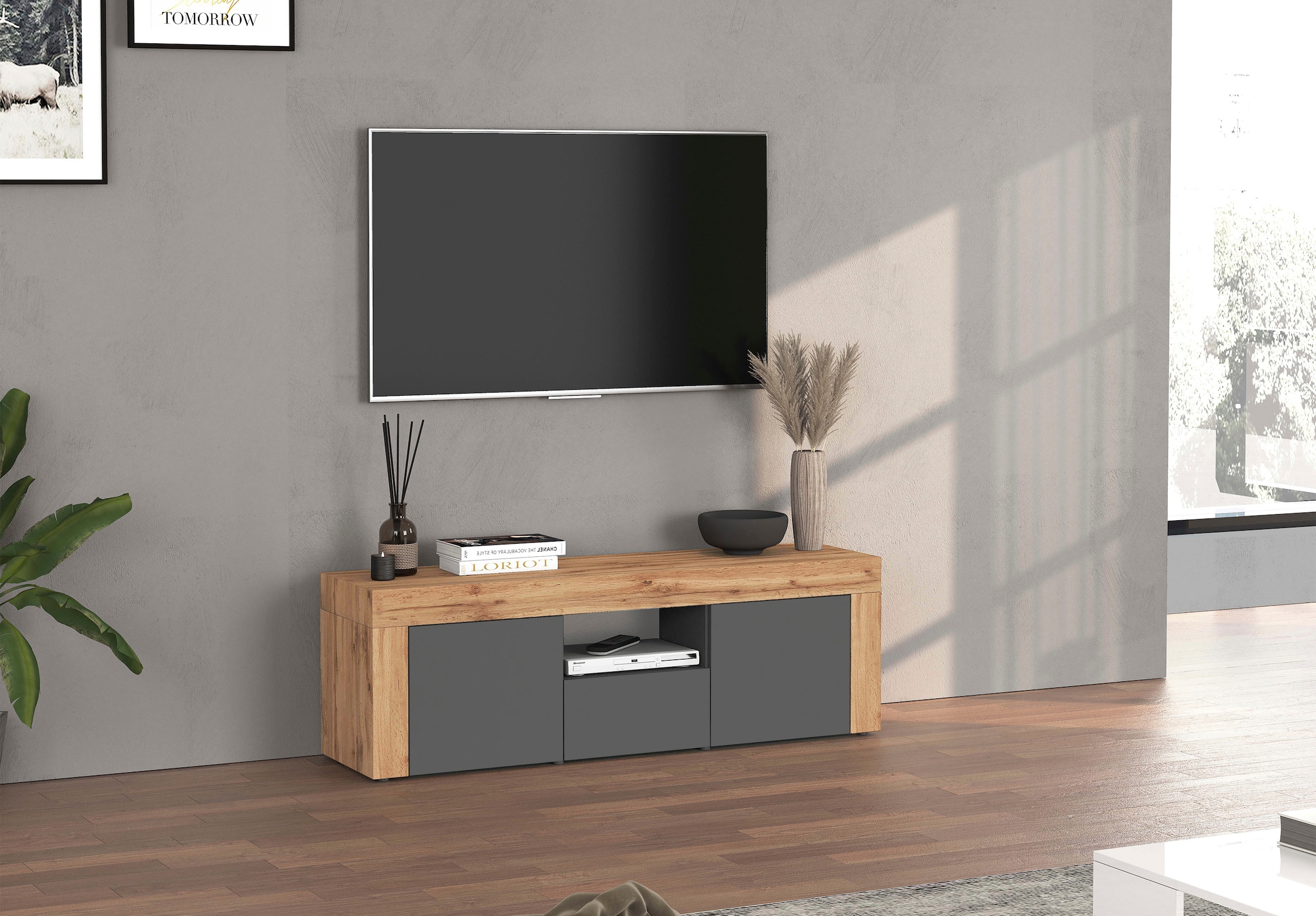 INOSIGN Lowboard »CHRONOS Breite 155 cm mit 2 Türen, 1 Schublade,1 offenes Fach« 1 Stk. tlg. TV-Board, Sideboard niedrig, Grifflos mit Push to Open 'Made in Italy'