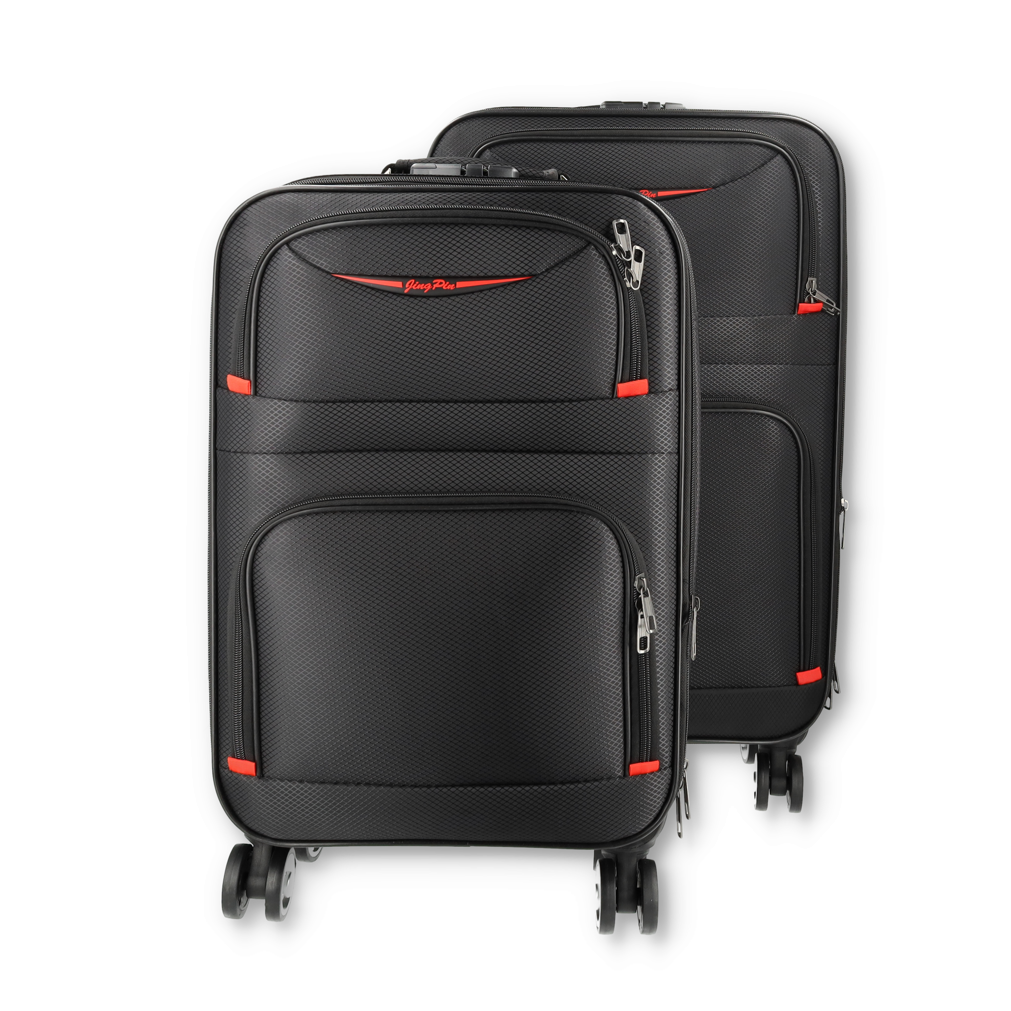 (2-tlg. Set) 39.6L / 24 L Reisekoffer Trolley Gepäckset mit Reissverschluss Zahlenschloss / Abnehmbare Räder - Schwarz
