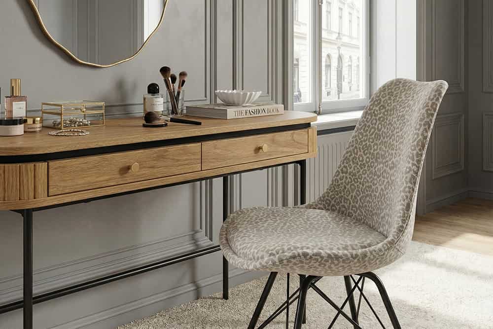 Design Stuhl SCANDINAVIA MEISTERSTÜCK beige grau Chenille schwarz Metallgestell