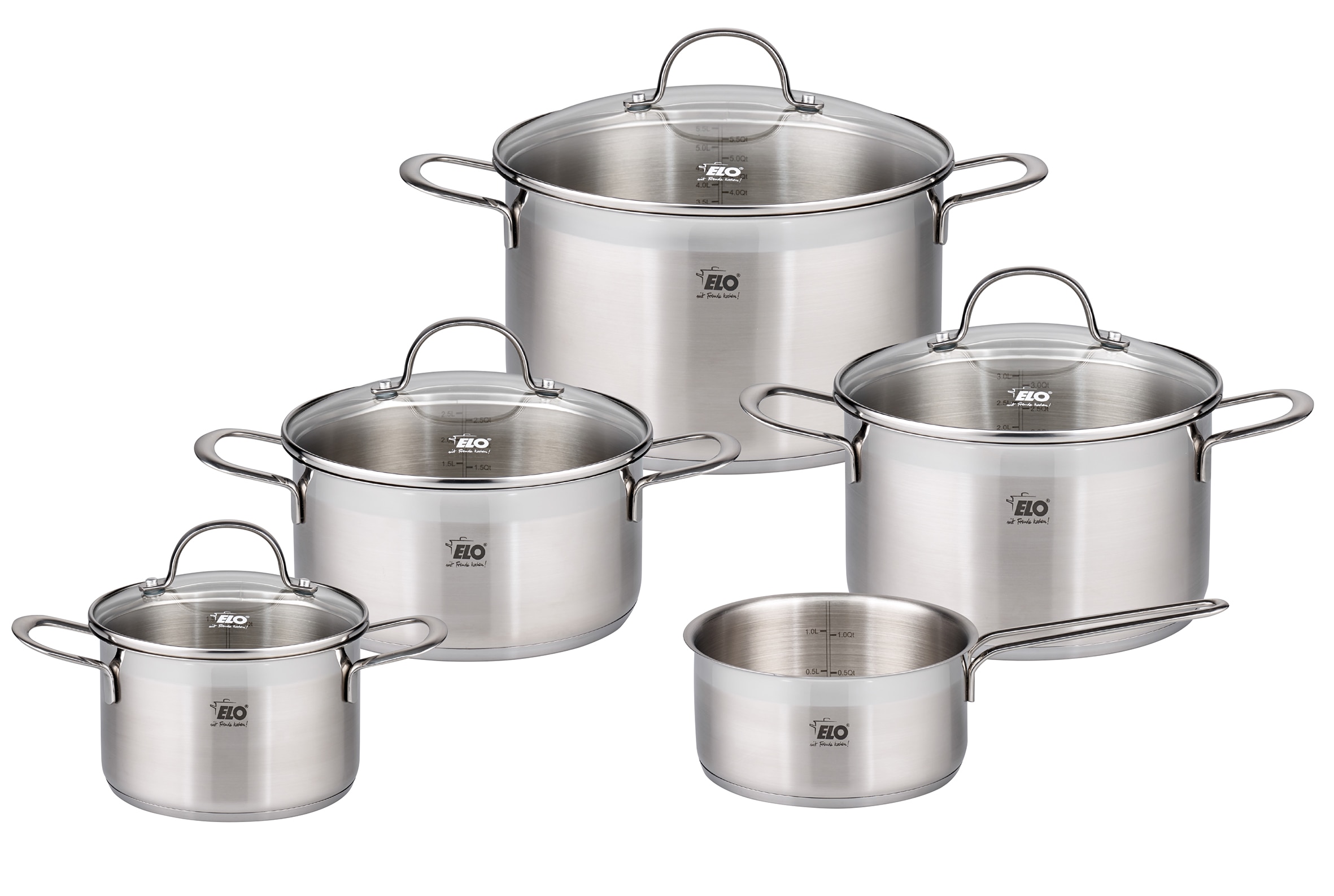 Elo Topf-Set »Top Collection« Set, je 1 Fleischtopf 16/20/24 cm, Bratentopf 20 cm, Stielkasserolle 16 cm, 9 Stk. tlg. Edelstahl 18/10