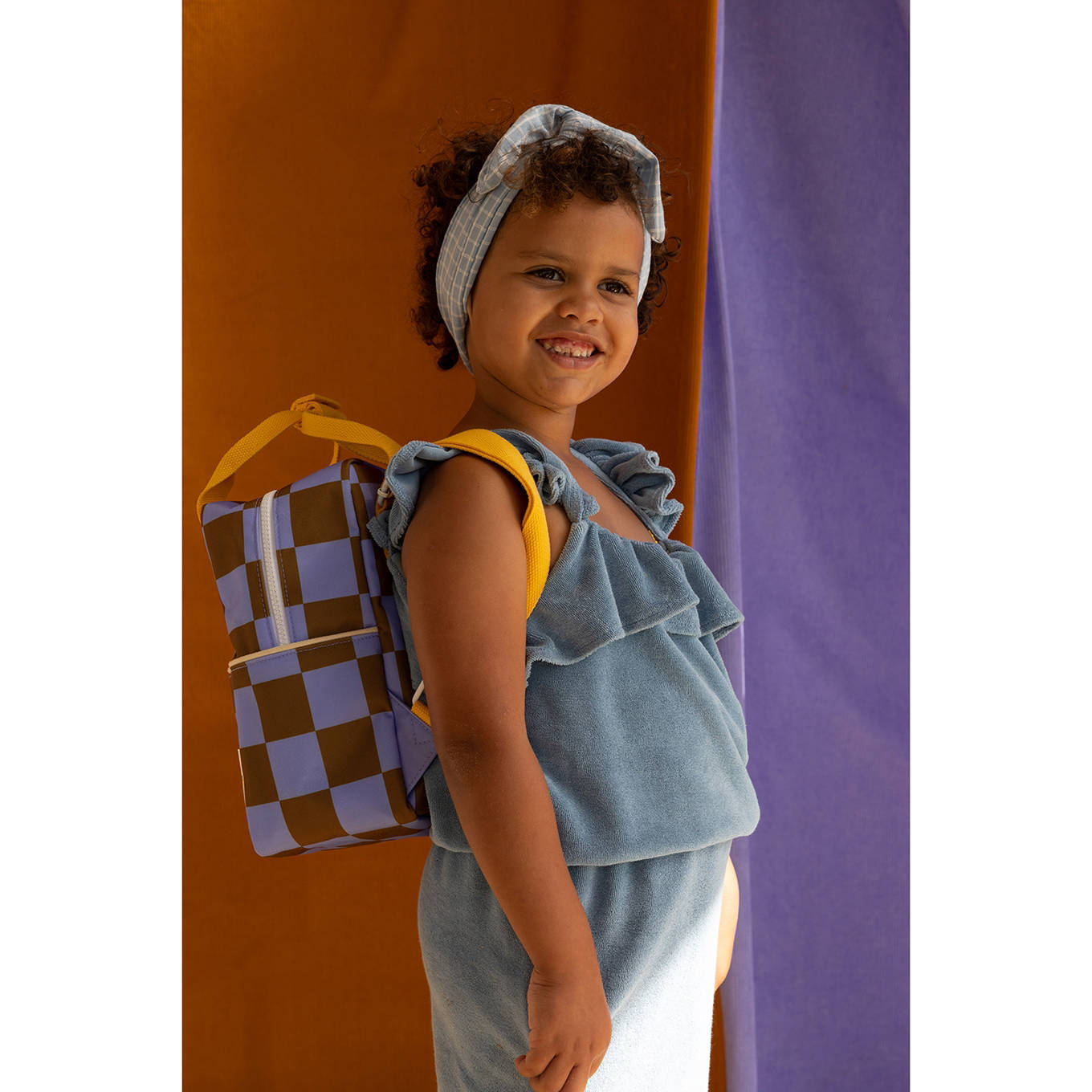Sticky Lemon rugzak Farmhouse S Checkerboard lila/bruin