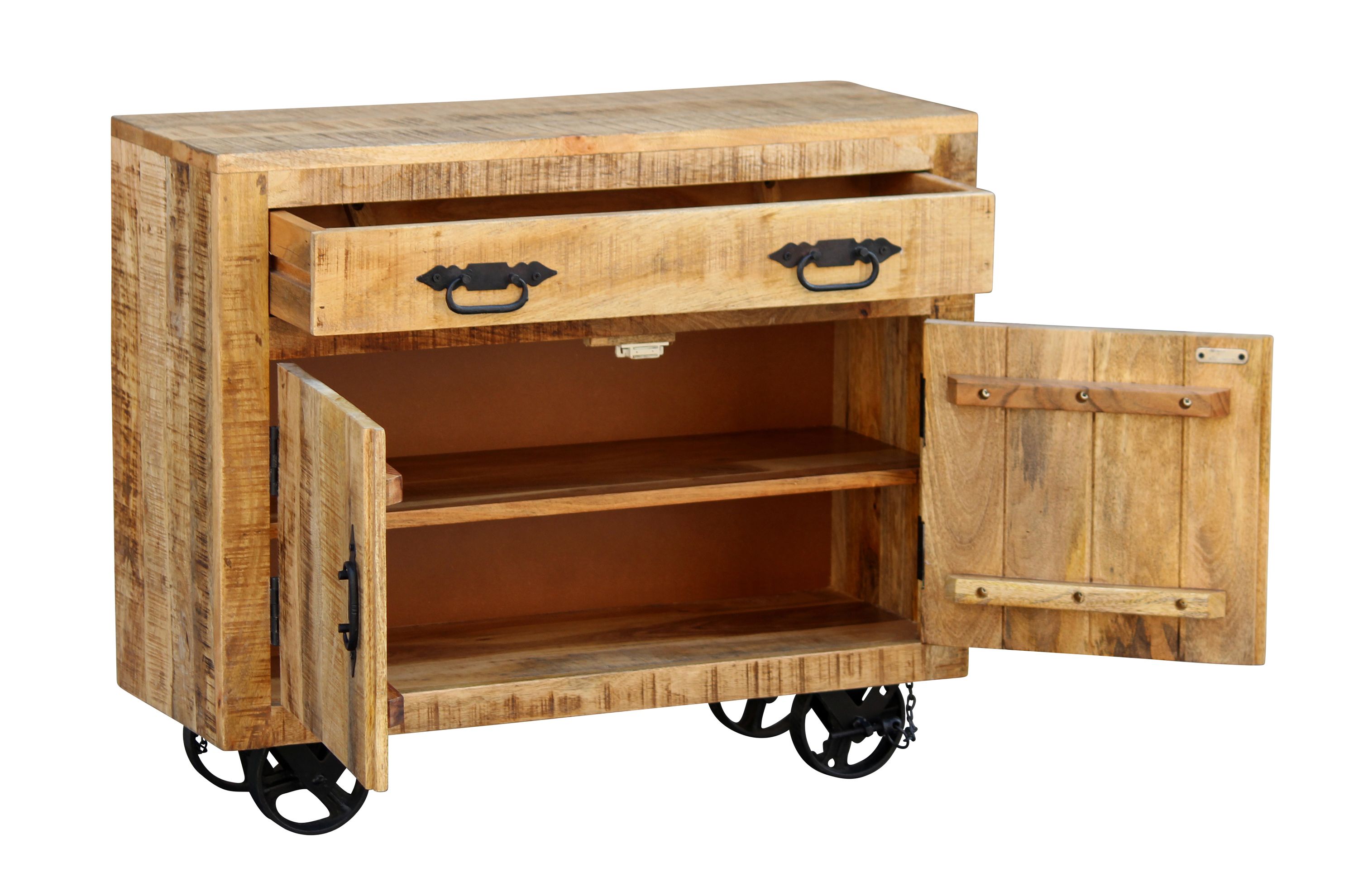 Sideboard Holz Vintage BASIL auf Rollen 80 x 70 cm