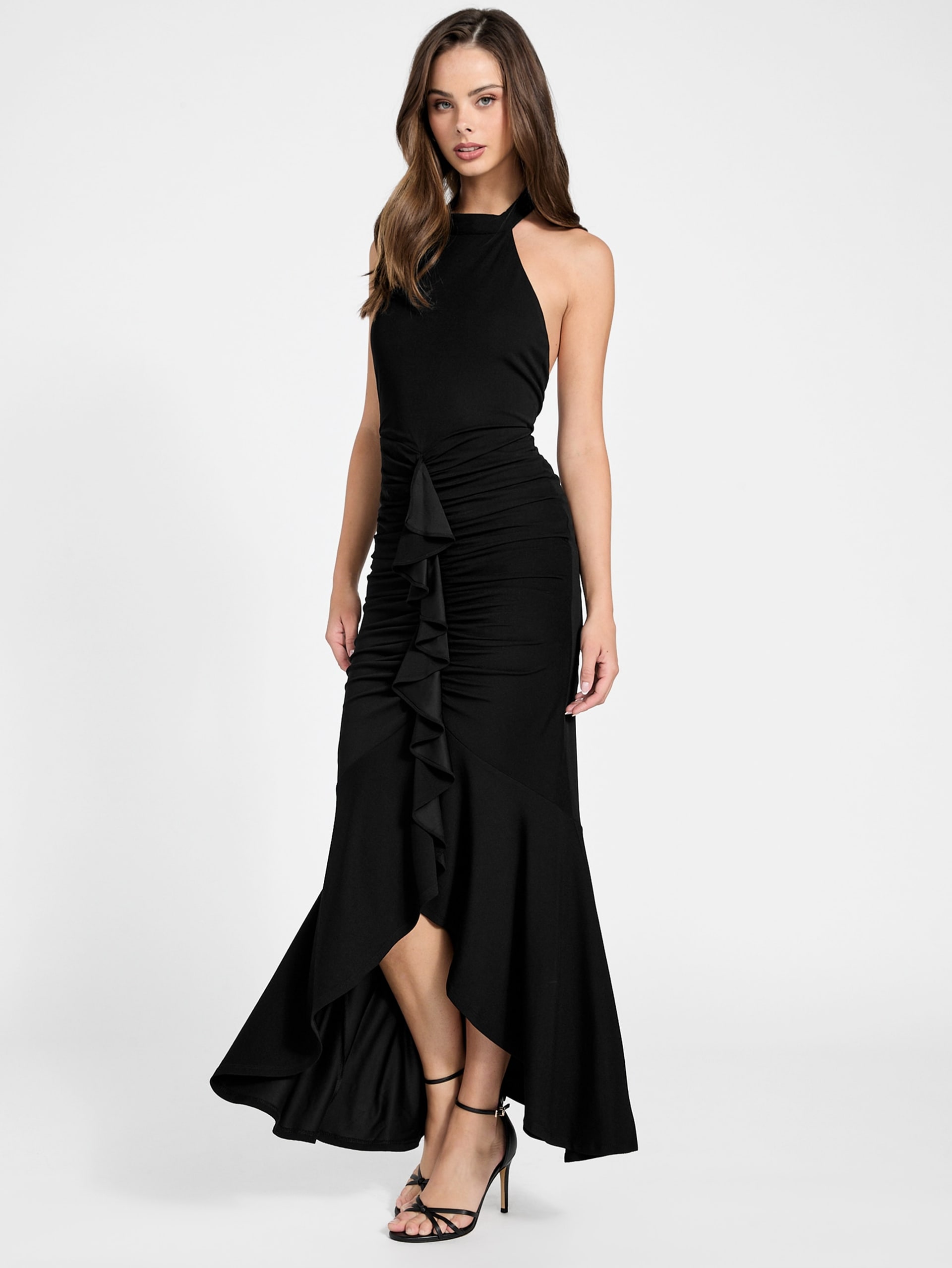 Vestido longo com babados