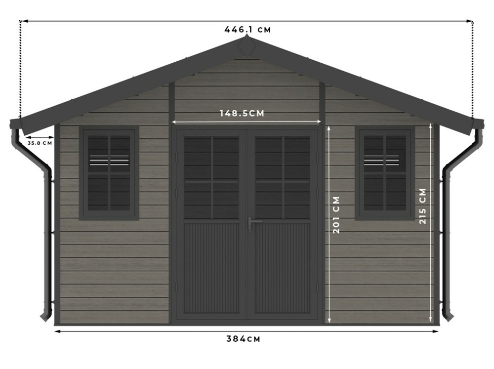 Abri de jardin bois composite braga - 16m2 gris - epaisseur des murs : 28 mm - aluminium - anti uv et intemperies
