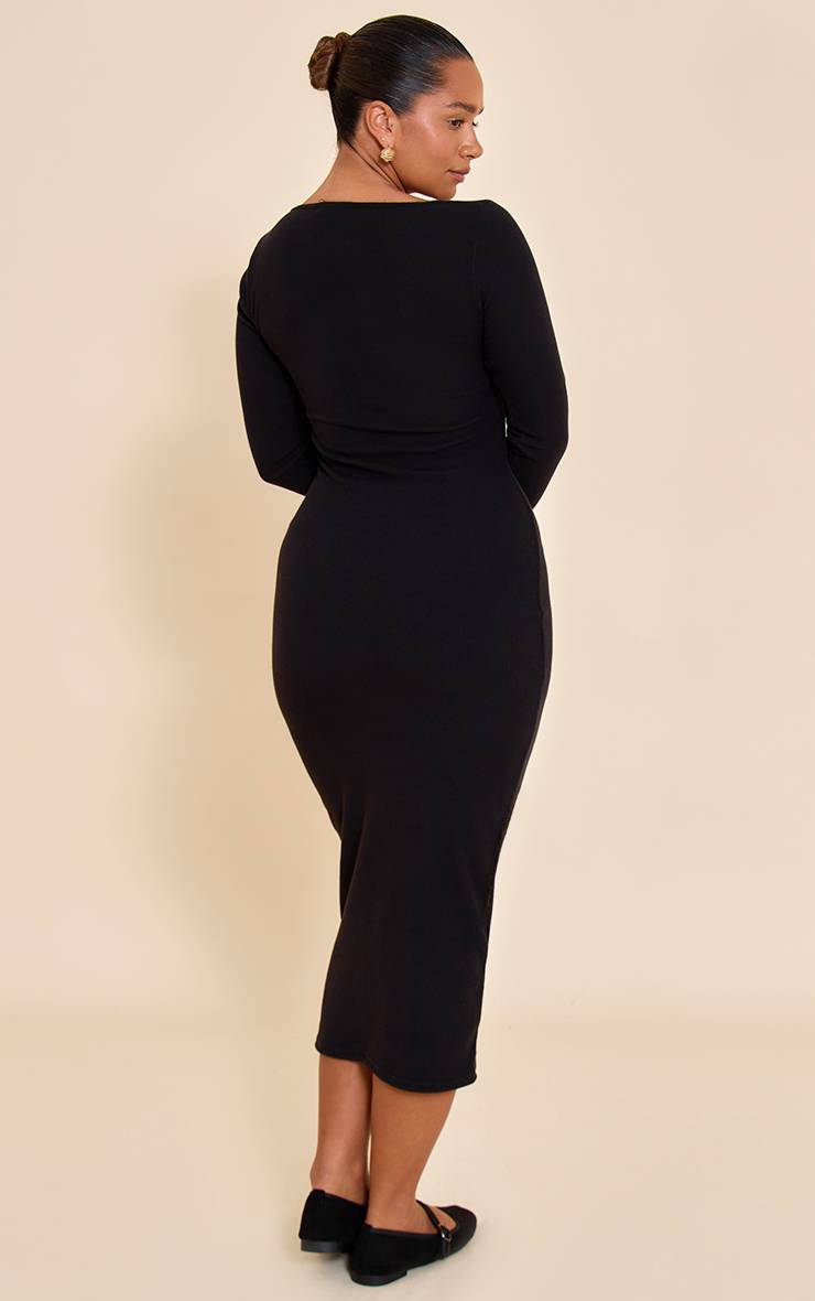 Noir Robe Maxi Moulante À Col Carré Et Manches Longues En Maille Côtelée Micro Shape