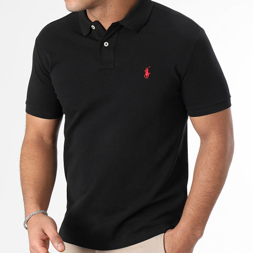 Polo Manches Courtes Slim Coton Piqué Noir