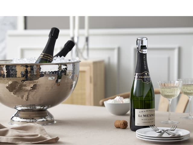 Champagnebowle Dia 38 cm hamret blank stål