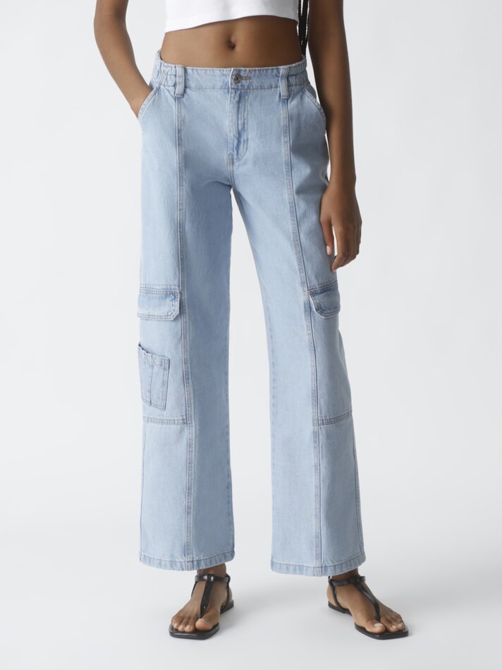 Calça cargo - Azul índigo claro