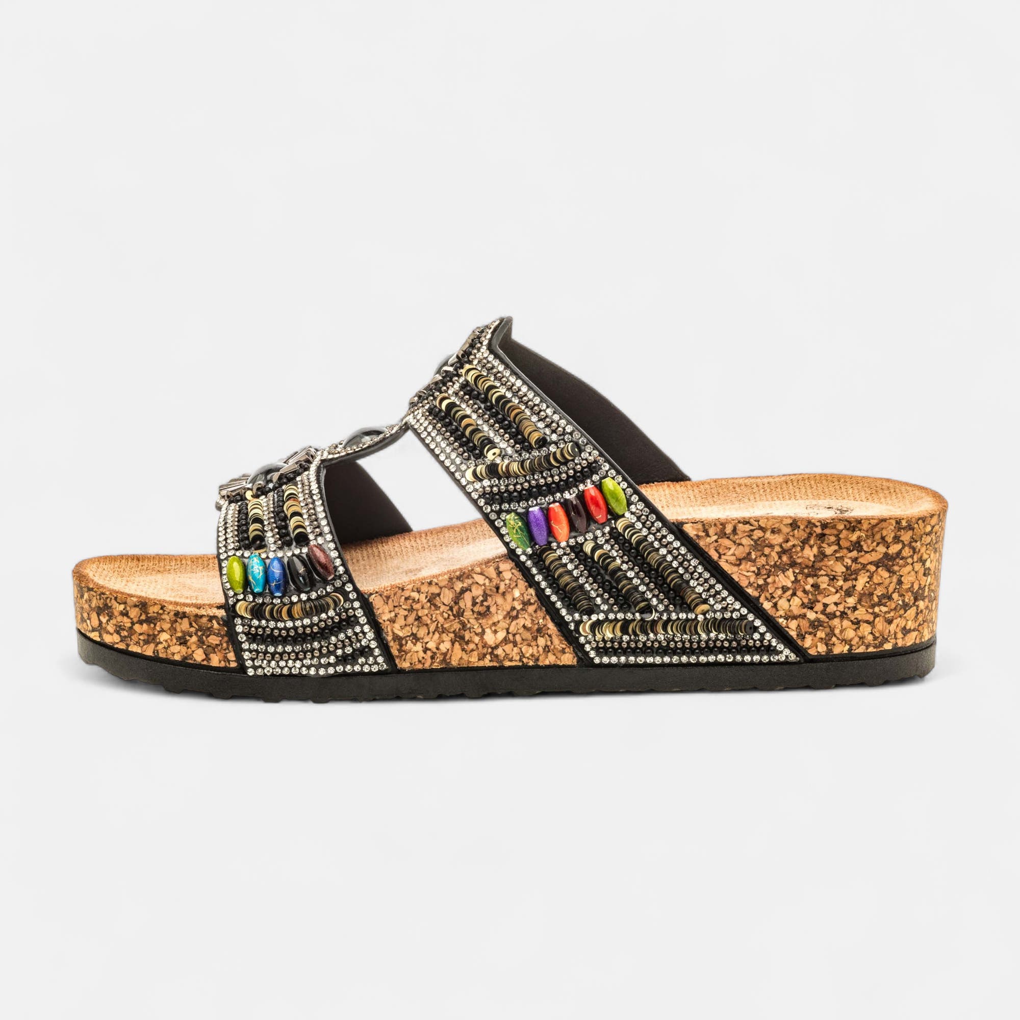 Mules semelle liège à talon compensé Femme noir