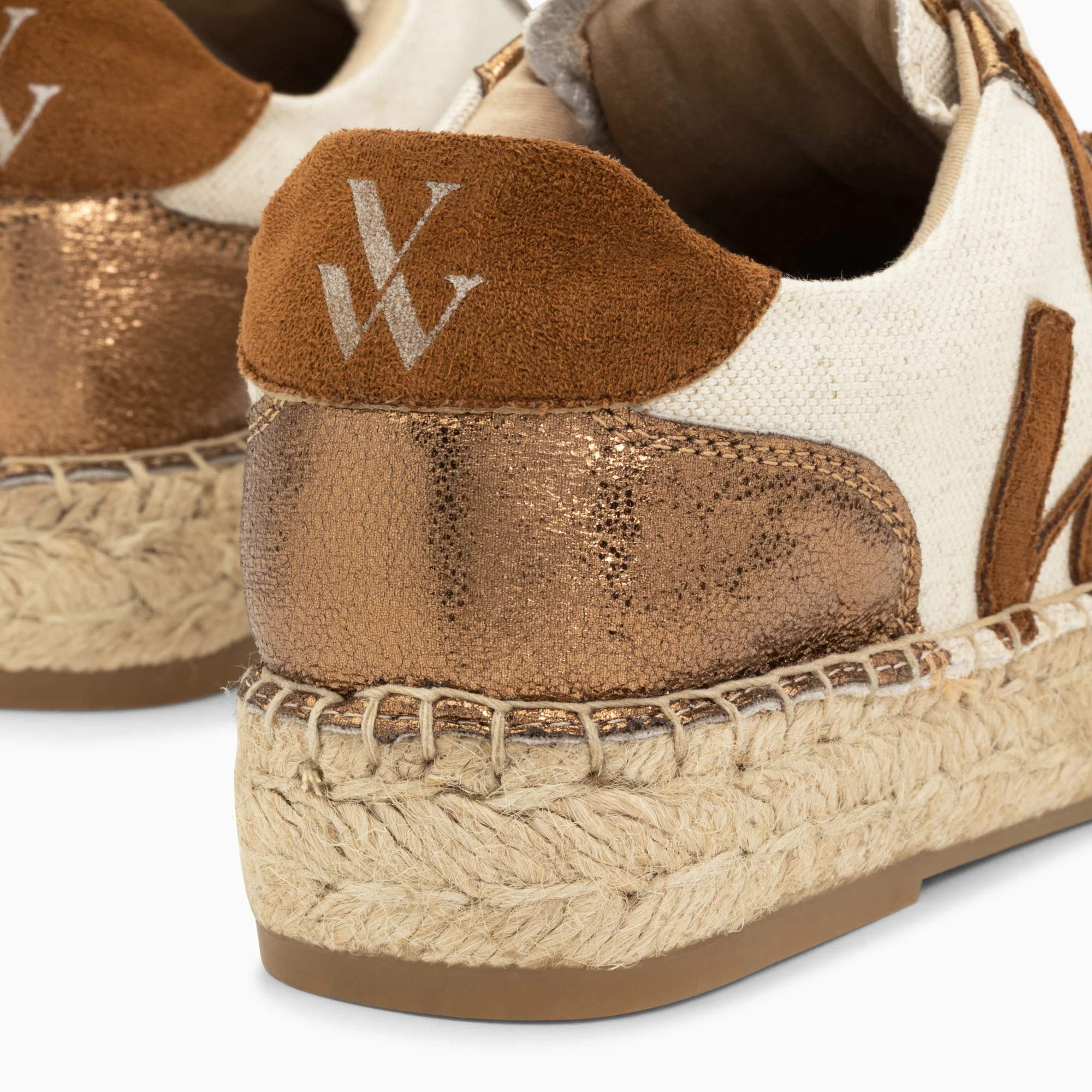 Sneakers-Baskets monogramme Aurore café et bronze à semelle espadrille