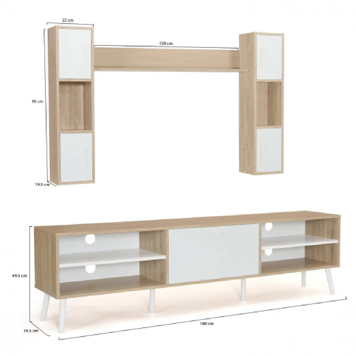 Idmarket MARKET Meuble TV HOUSTON Bois/Blanc