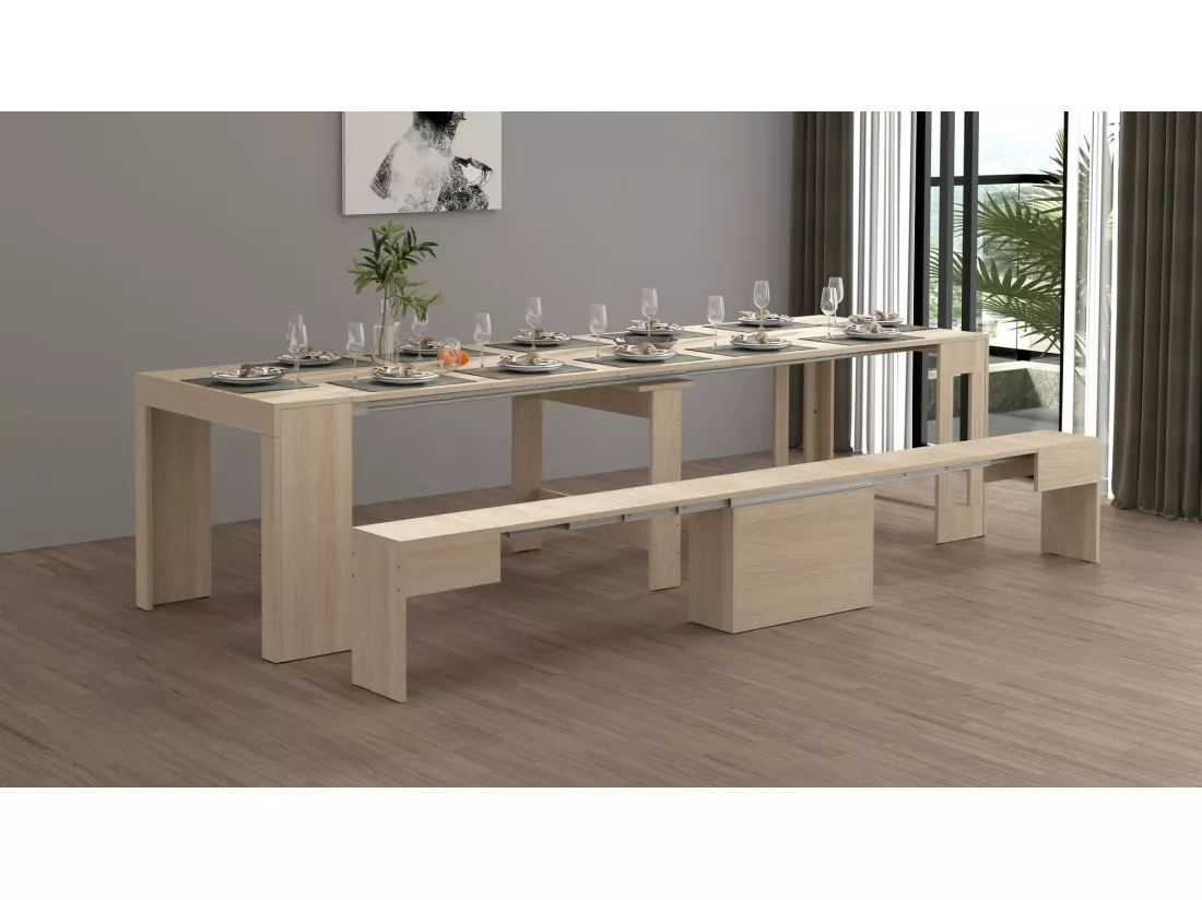Banc Dollocol, Siège pour table à manger, Banc simple extensible, 290x25h45 cm, Olmo