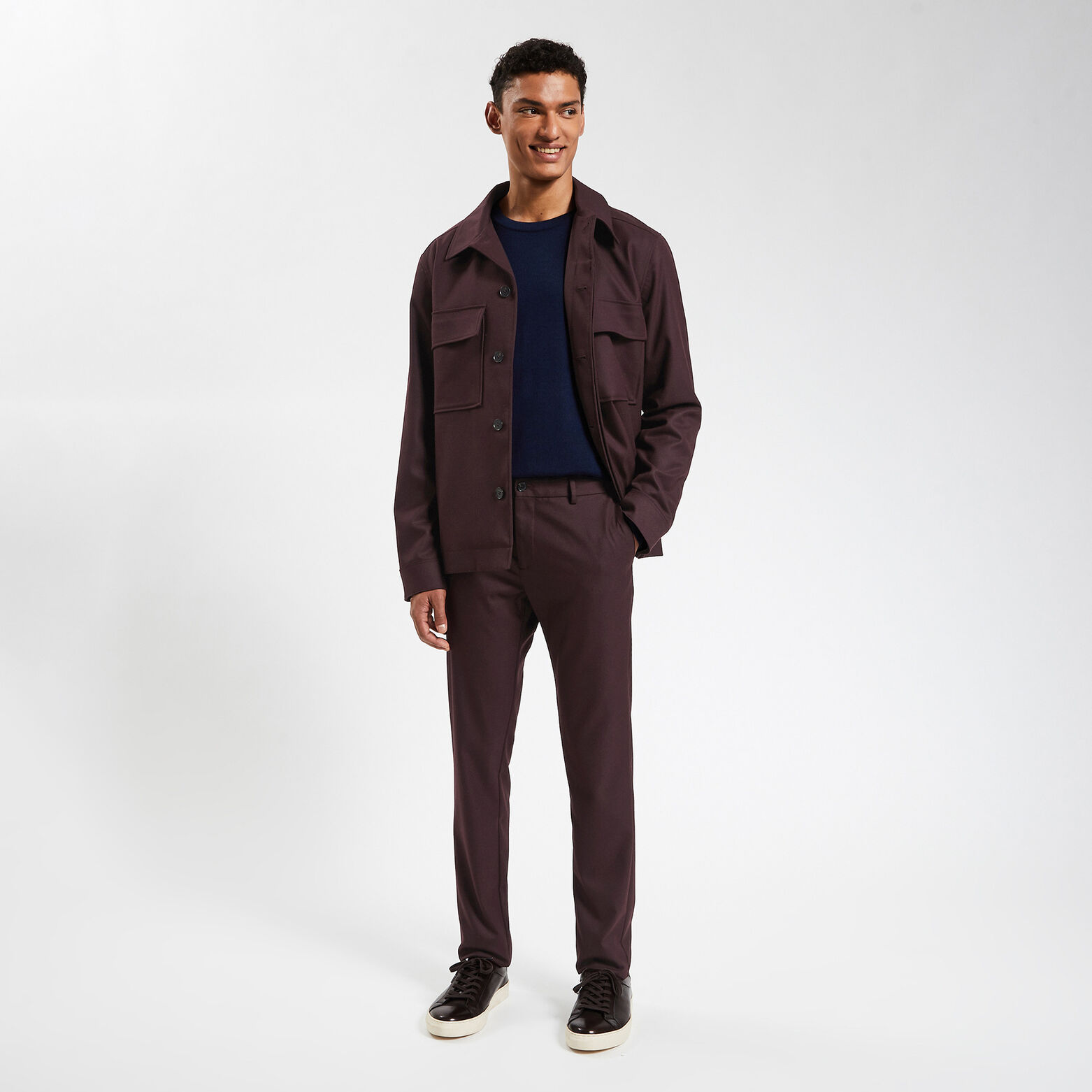 Pantalon chino slim effet flanelle Bordeaux