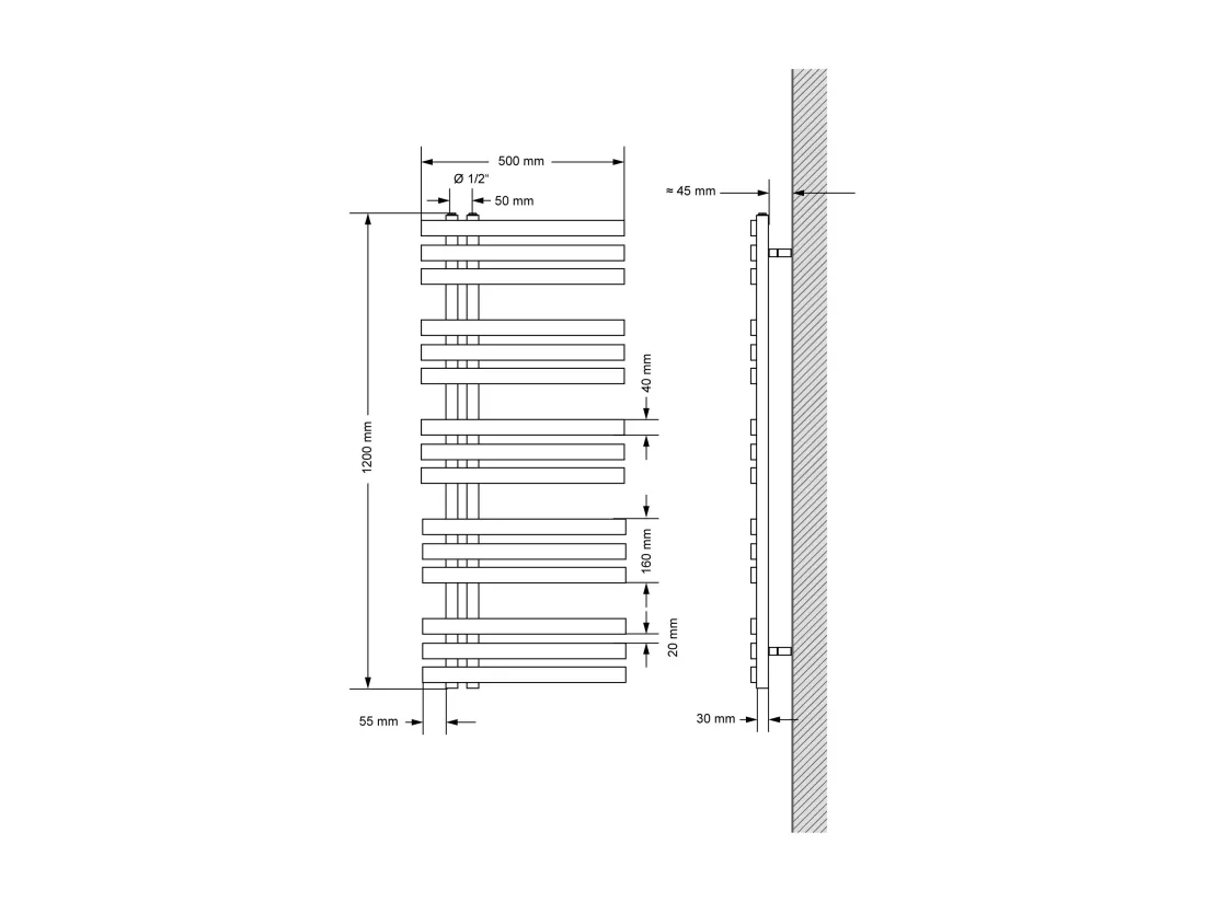 Radiateur salle de bain sèche-serviette anthracite raccordement au sol 50x120 cm
