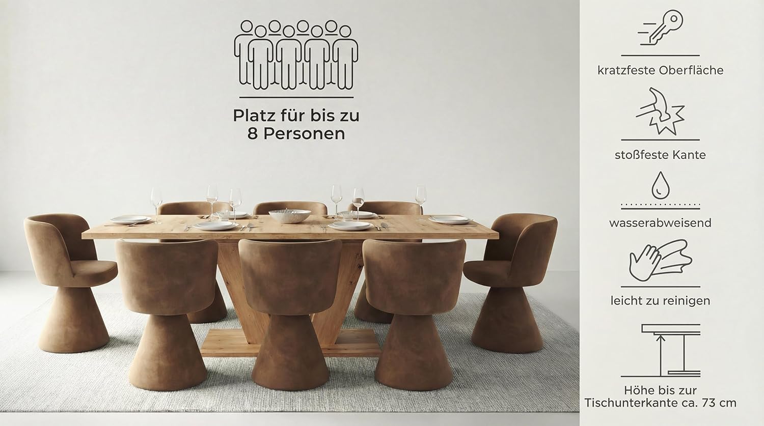 Newroom Esstisch Ausziehbar Wildeiche Esszimmertisch Modern - 150x76x90 cm (BxHxT) - Tisch Küchentisch Speisetisch - Esszimmer Küche Wohnzimmer