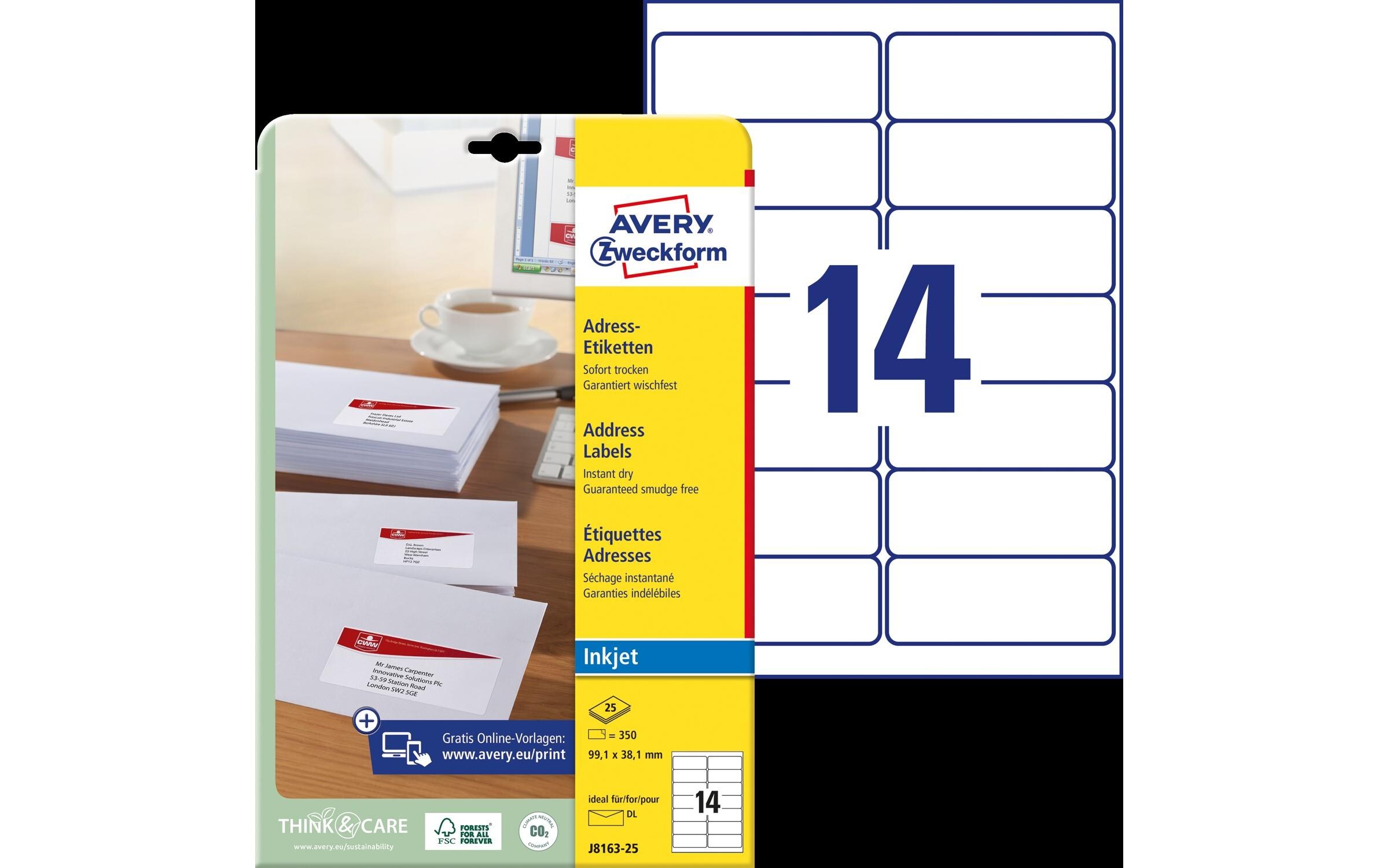 Adressetiketten 99.1 x 38.1 mm, 25 BlattUmweltfreundliche Adress-Etiketten