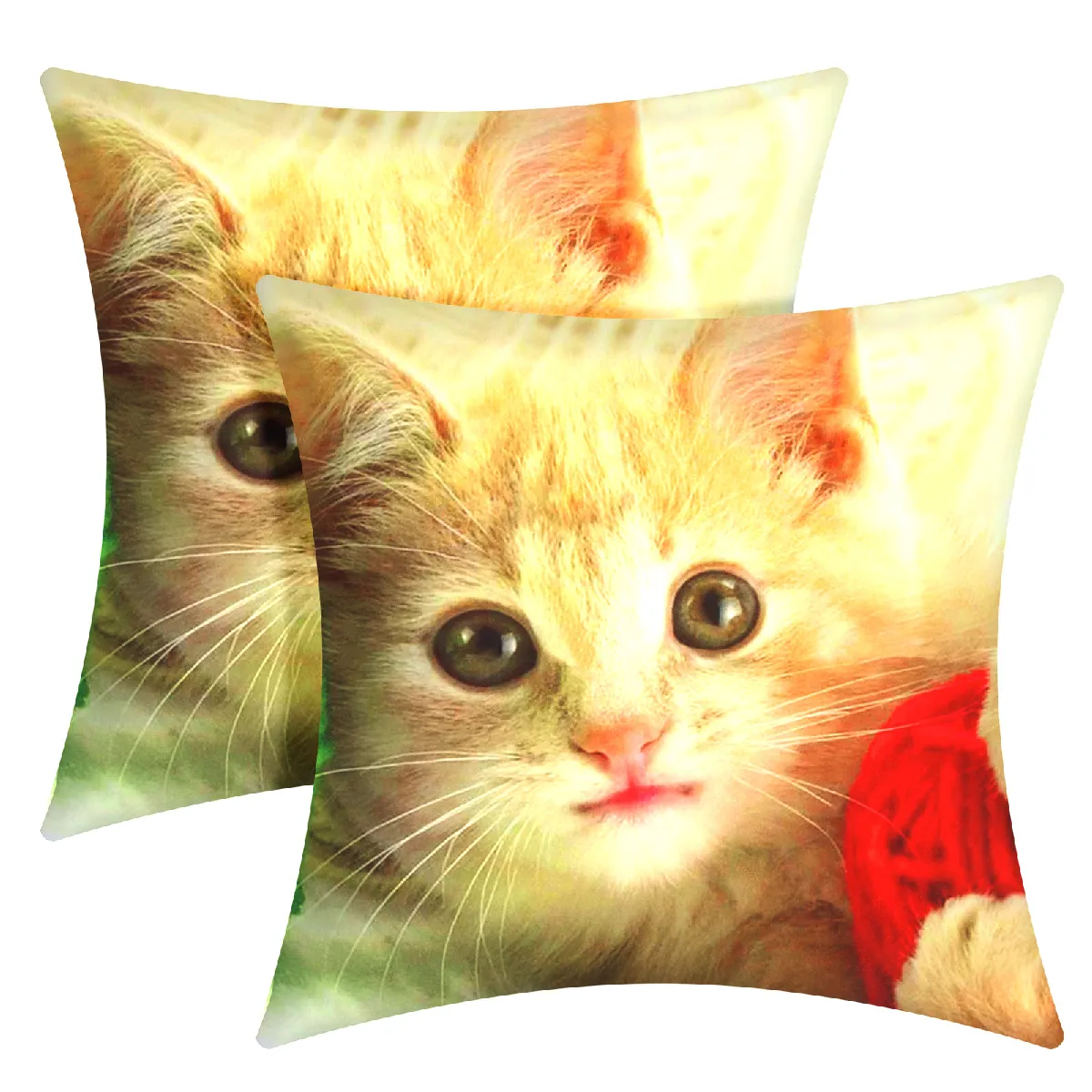 Housses de coussin AVIZAR - Chaton et pelote - 40x40 cm