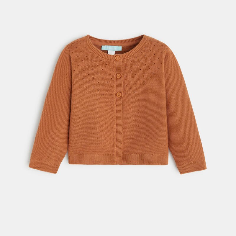 Gilet maille tricot effet pointelle marron bébé fille Marron