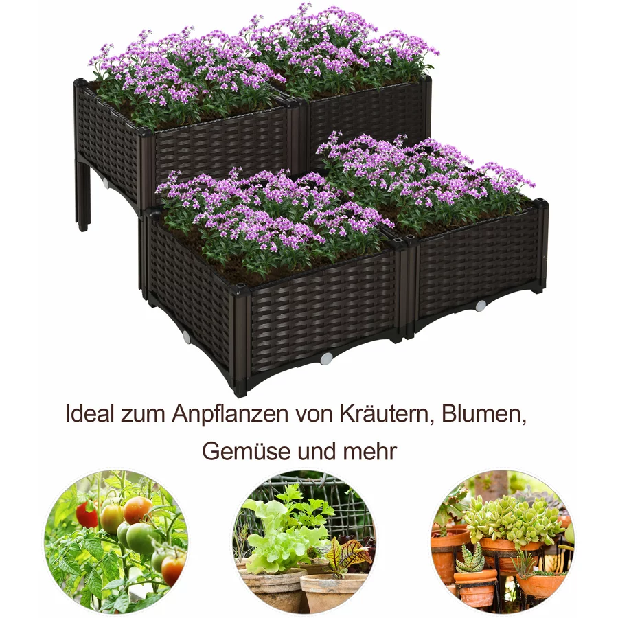 Outsunny 4-teiliges Hochbeet in Rattan-Optik dunkelbraun