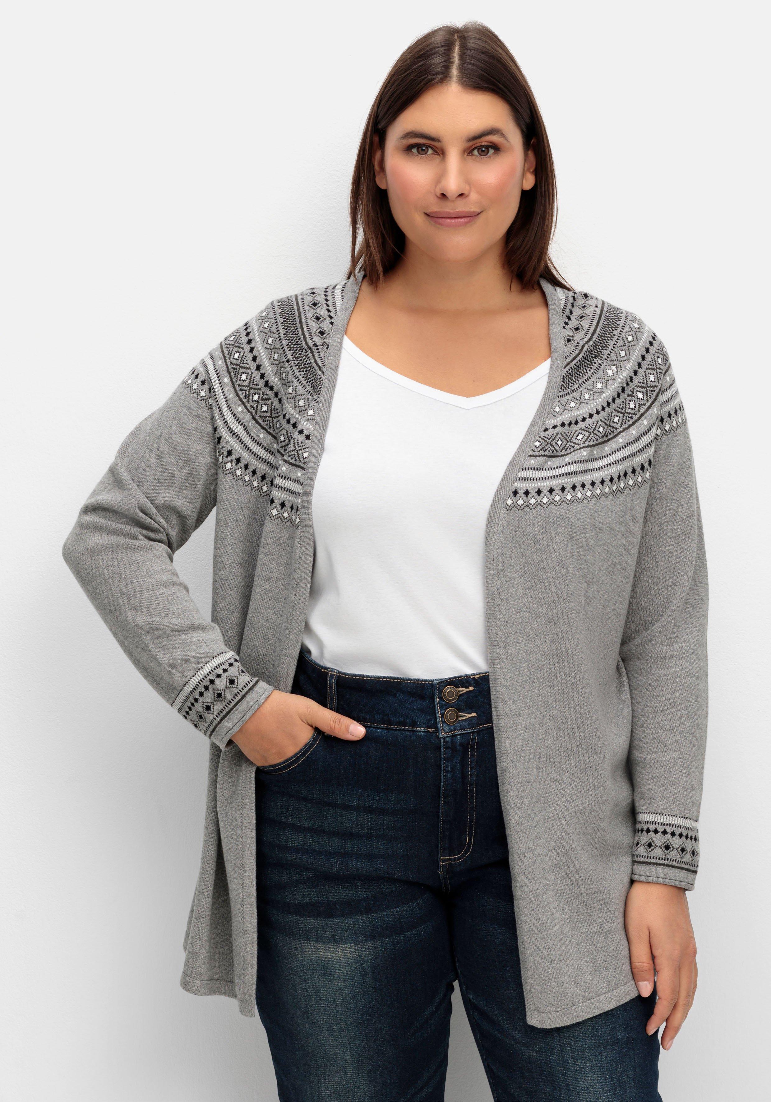 Strickjacke im Norwegermuster, offene Longform