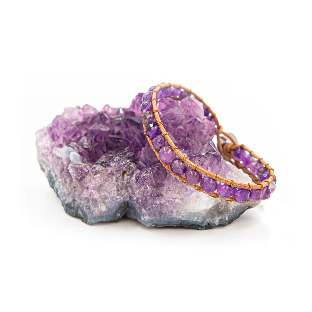 Bracelet Facelia en pierres naturelles Améthyste et cuir véritable