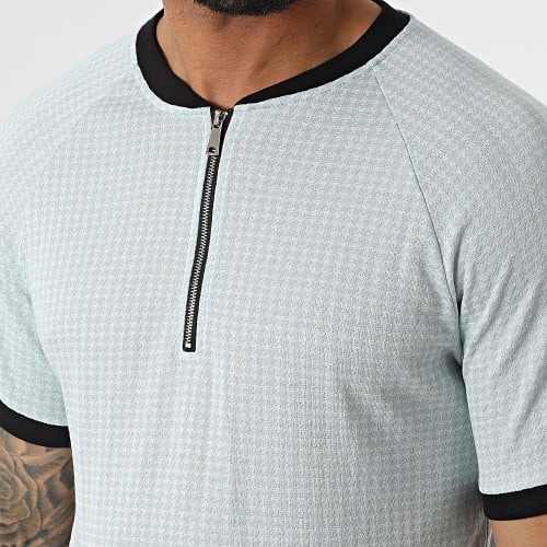 Ensemble Tee Shirt Col Zippé Short Jogging C5845-C8153 Bleu Clair