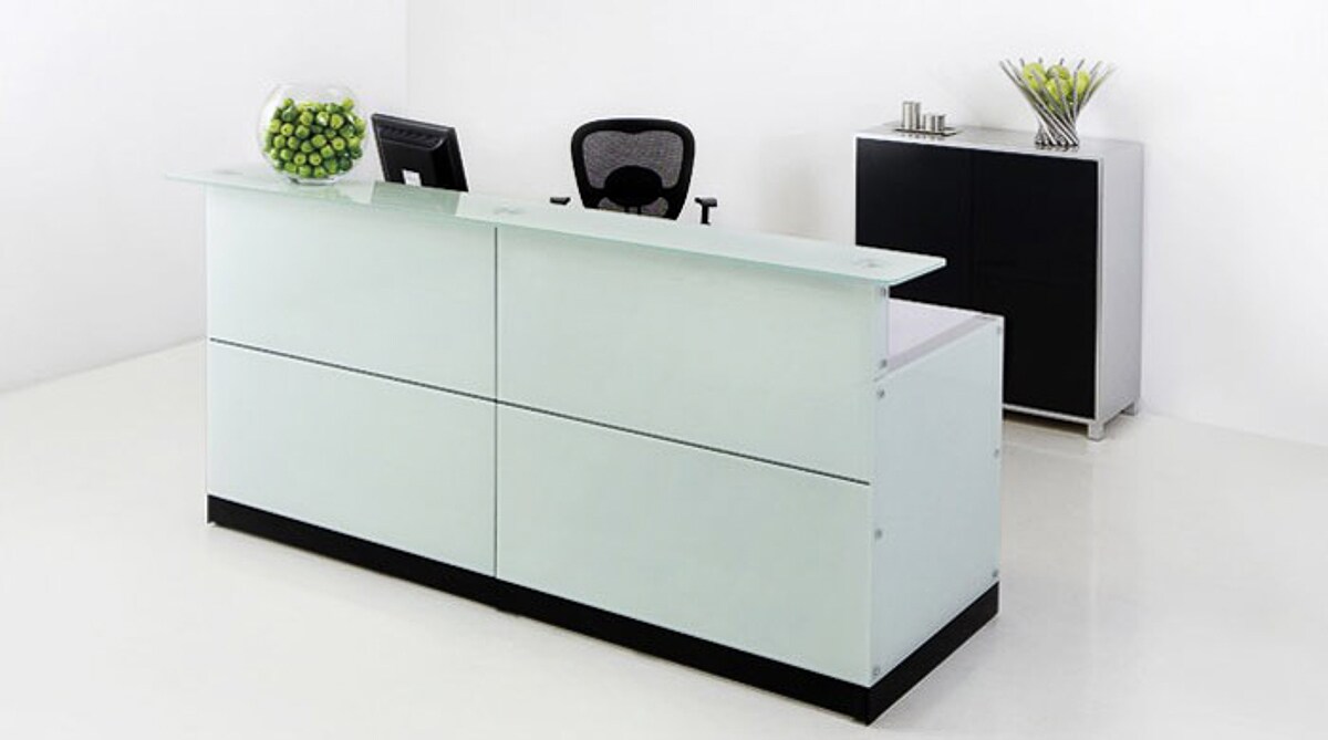 Jet-Line Büro Empfangstheke Davos weiss Büromöbel Empfang Theke 2.2 m Glasfront