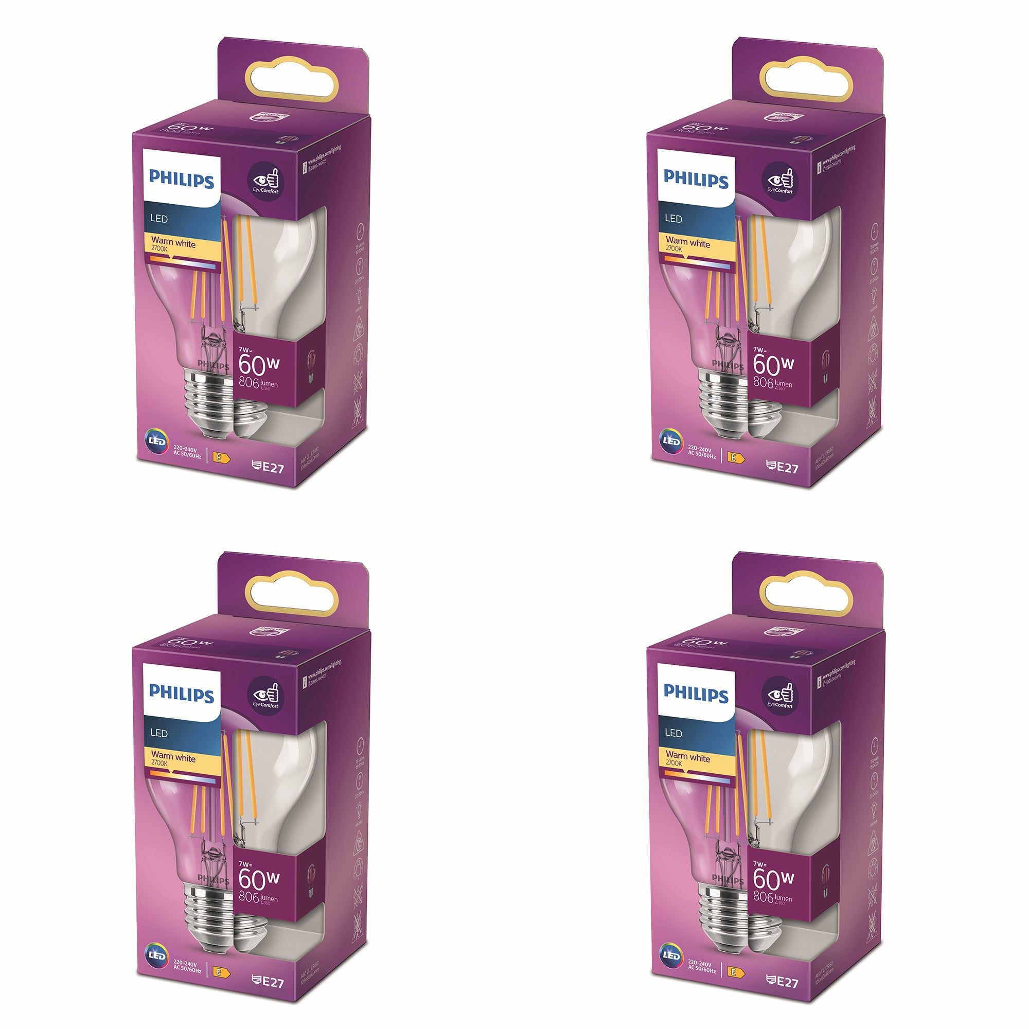 Philips Voordeelverpakking E27 - LED Standaardlamp - Set van 4 Stuks