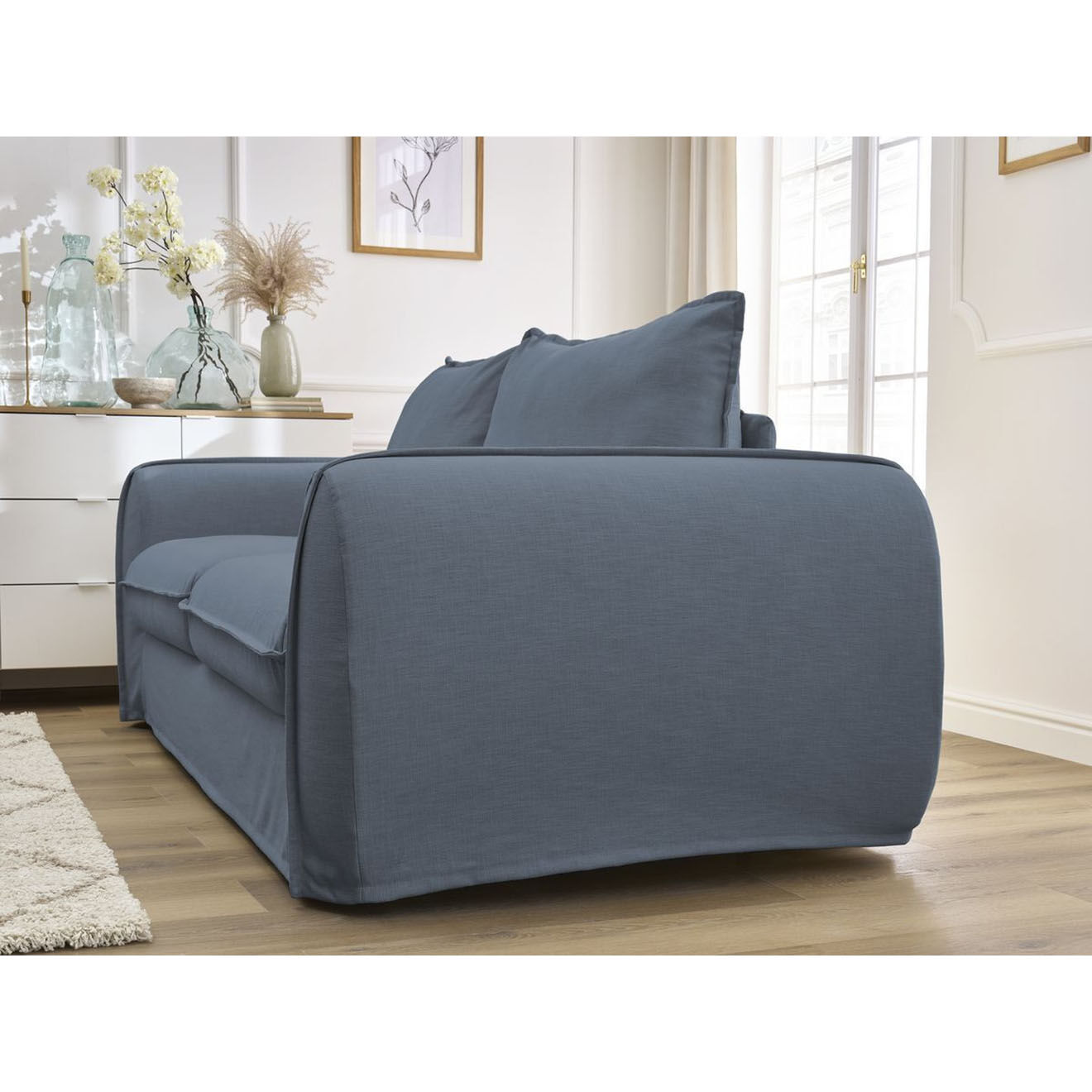 Bobochic Canapé droit convertible express 3 places Archimède 160 bleu foncé - 236x106x93 cm