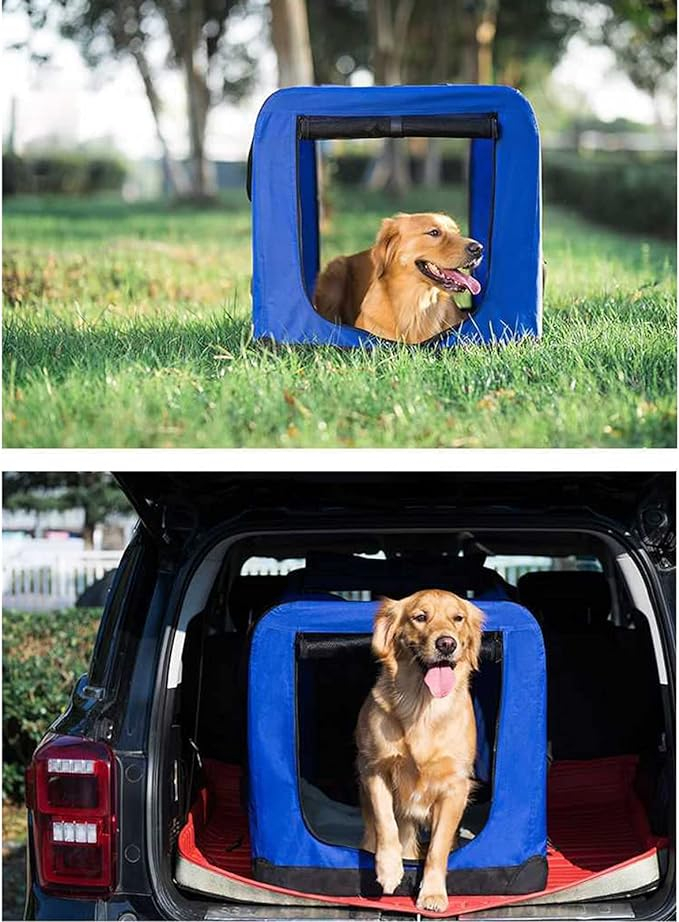 (80x60cm) Hunde Box Transporttasche Faltbare Haustier Reise Tragetasche Autobox - Beige / Schwarz