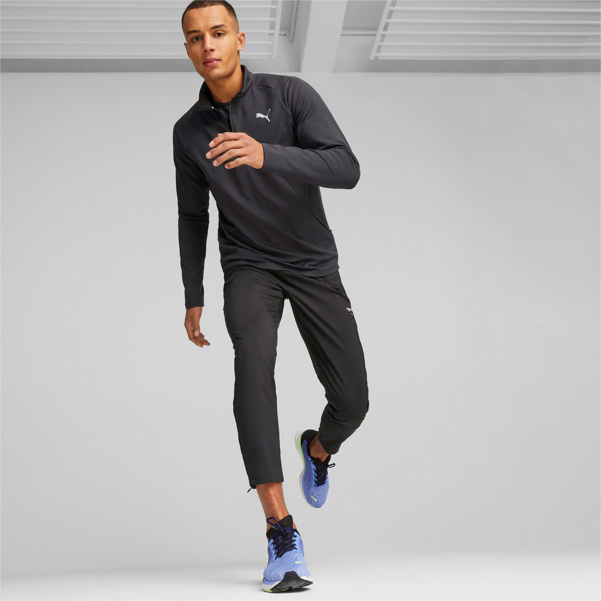 Puma Run Cloudspun Knit Half-Zip Haut Manches Longues Hommes - Noir