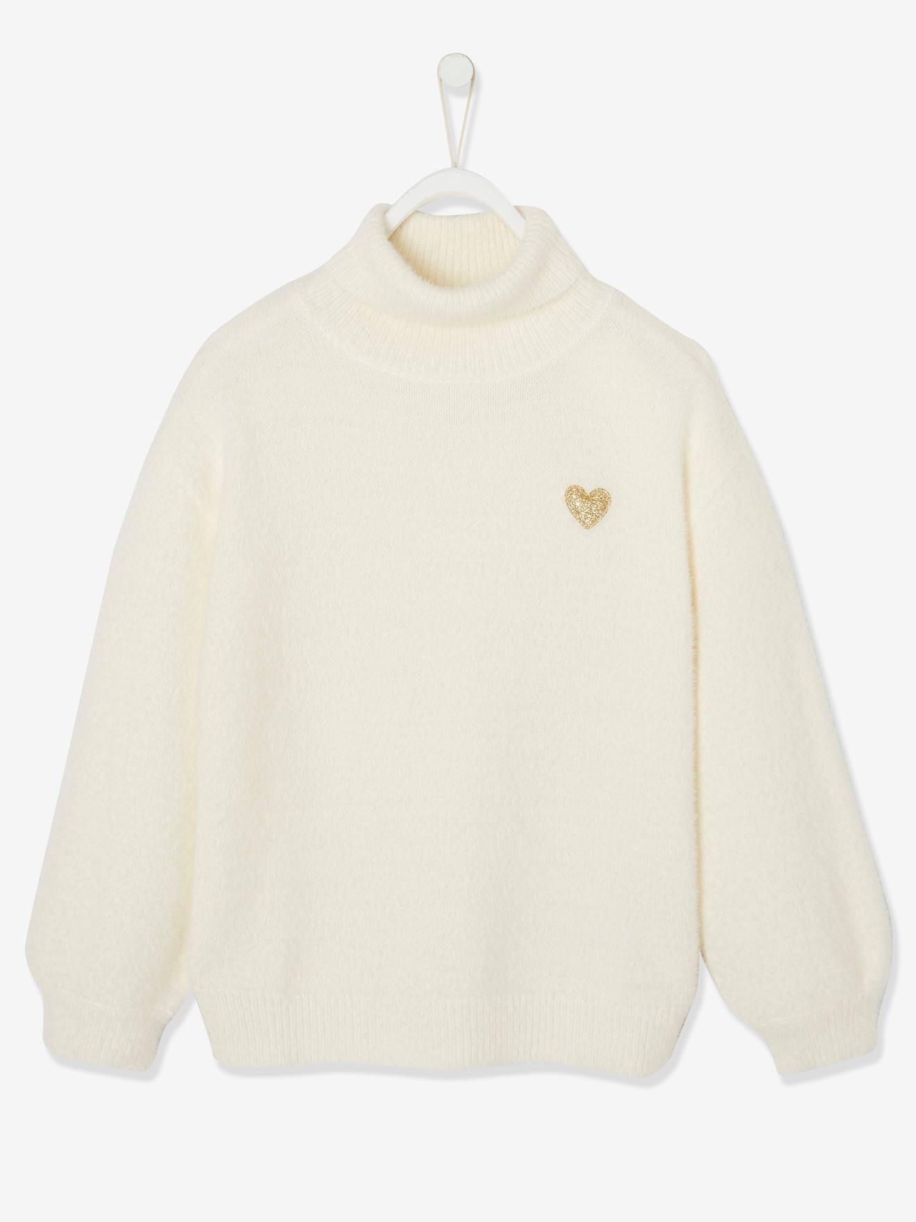Suéter de gola alta branco claro e liso para meninas