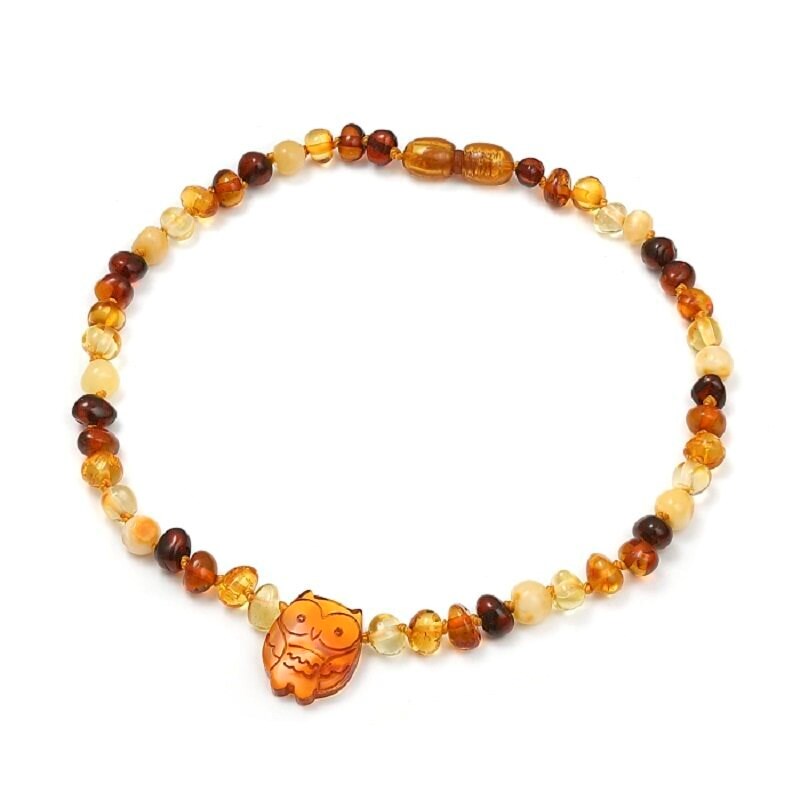 Collier chouette ambre mix 34cm