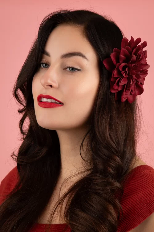 ZaZoo Bloemen haarclip & broche in granaatappelrood