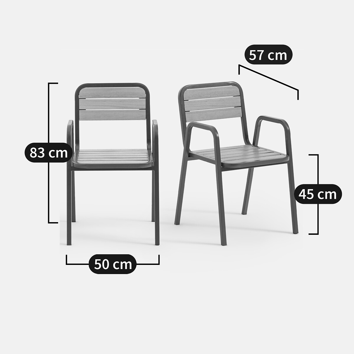 LA REDOUTE INTERIEURS<br>Conjunto de 2 cadeiras de jardim em acácia e metal, Sim sim